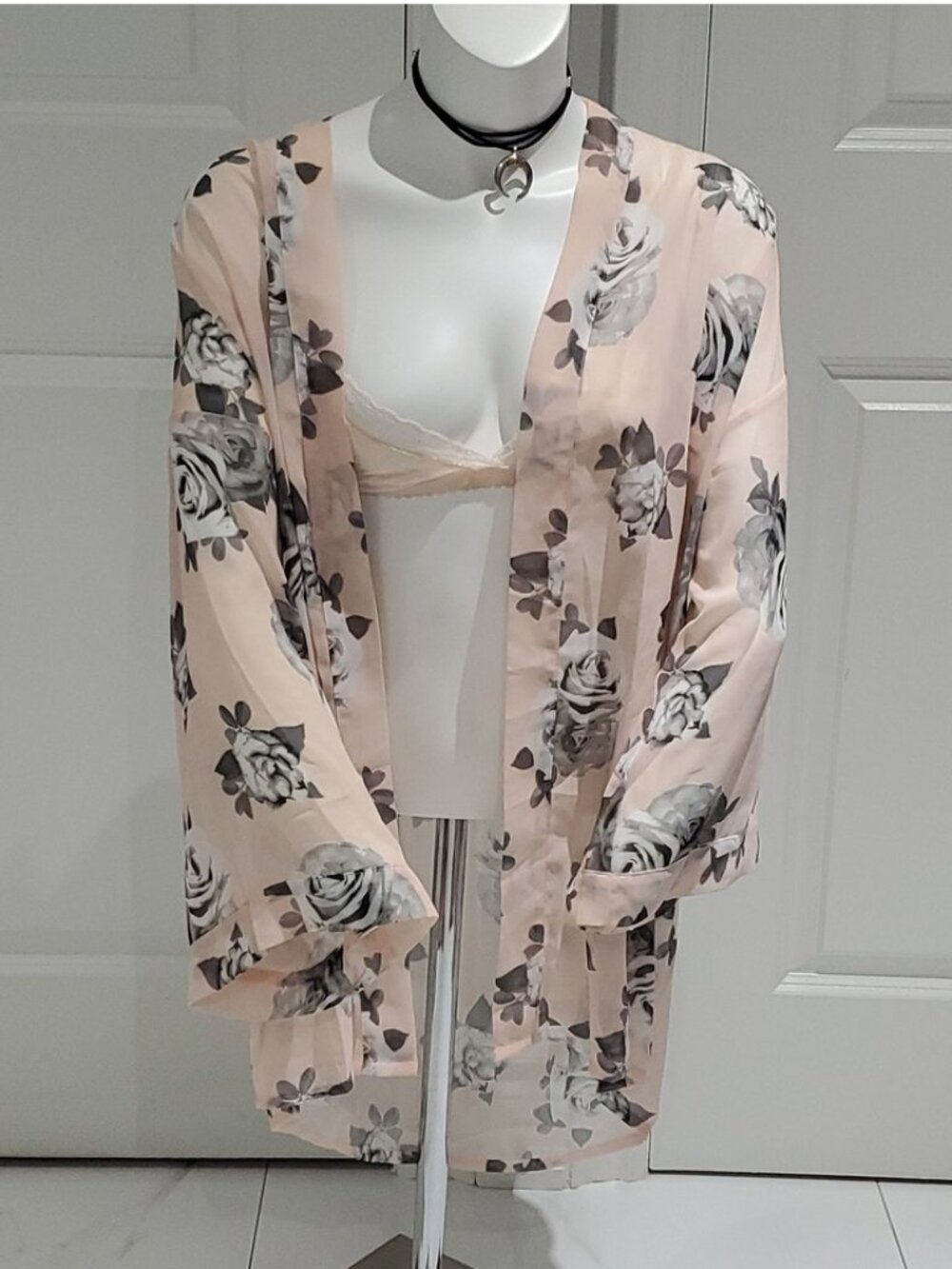 Floral Print Blush Pink Sheer Resort Kimono